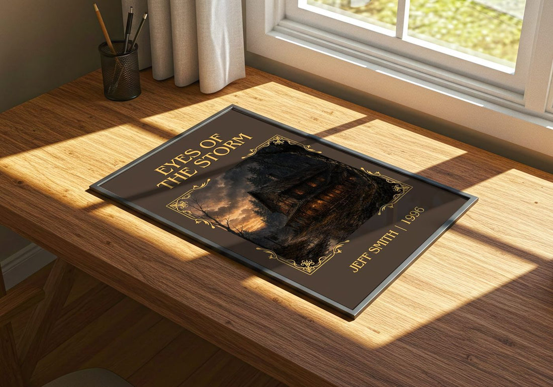 Eyes of the Storm Classic Book Art Print by Jeff Smith – print on a sunlit desk