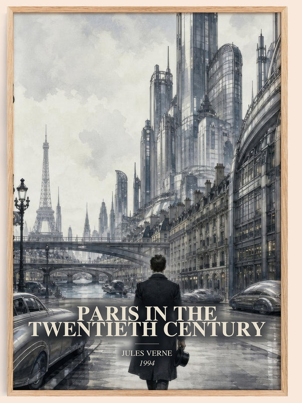 Paris In The Twentieth Century watercolour book poster by Jules Verne – framed literary art print