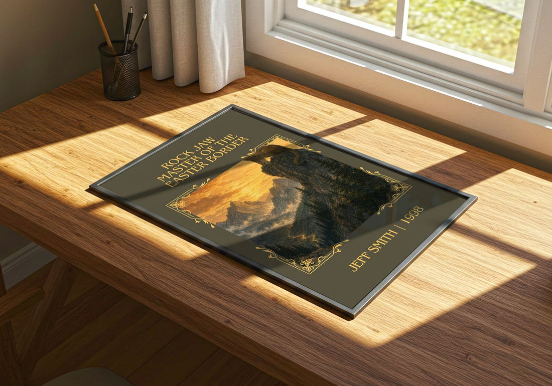 Rock Jaw Master of the Easter Border Classic Book Art Print by Jeff Smith – print on a sunlit desk
