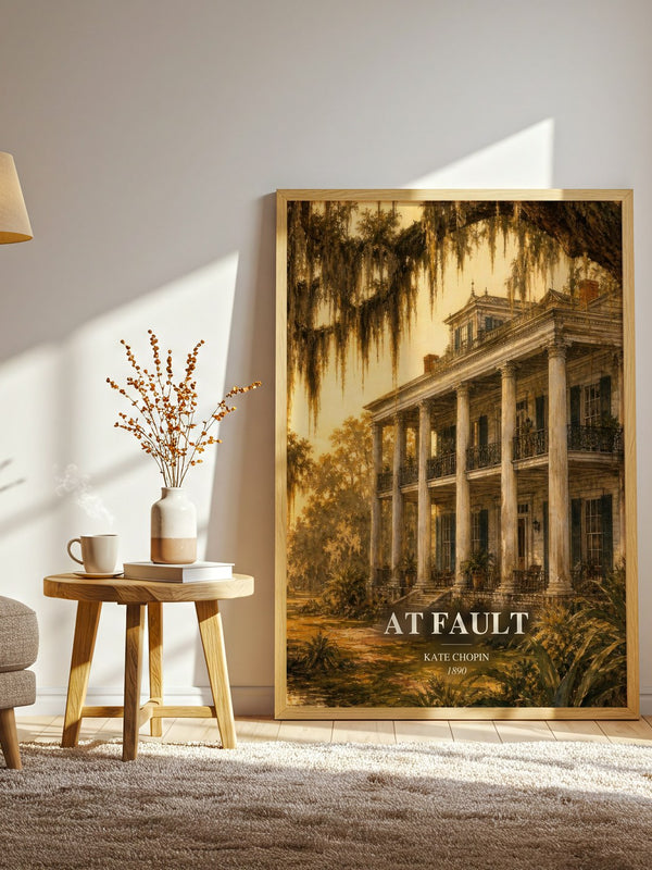 At Fault watercolour print in frame leaning in hallway – literary fiction wall art