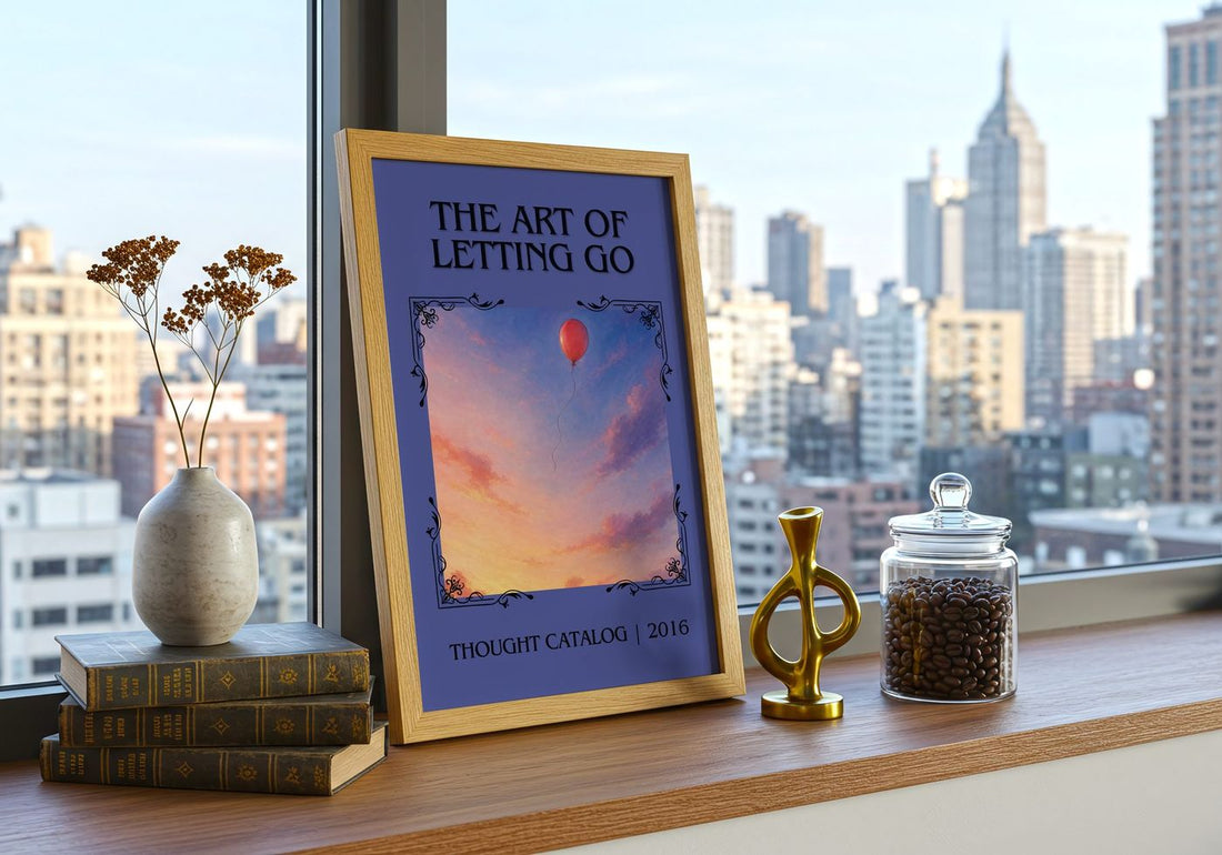 The Art of Letting Go Classic Book Art Print by Thought Catalog – framed print on a city-view windowsill