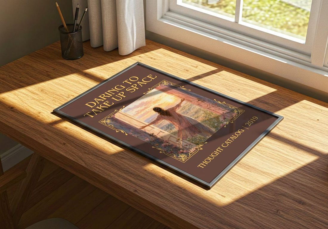 Daring To Take Up Space Classic Book Art Print by Thought Catalog – print on a sunlit desk