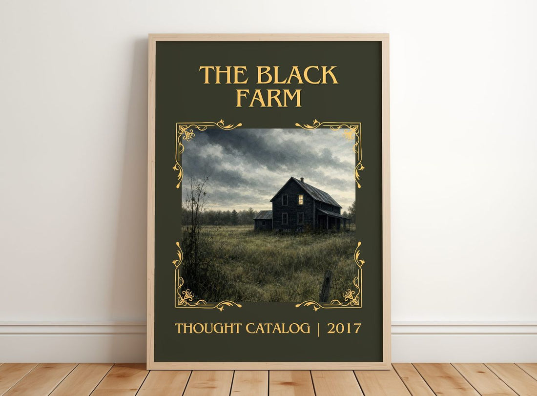 The Black Farm Classic Book Art Print by Thought Catalog – framed print leaning on a wooden floor