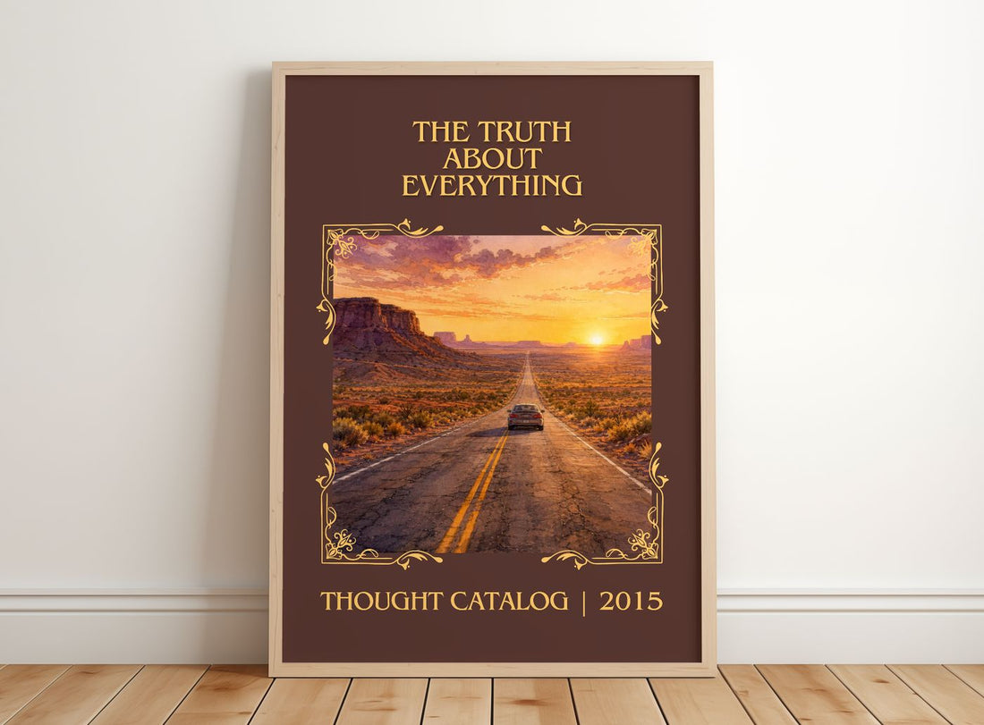 The Truth About Everything Classic Book Art Print by Thought Catalog – framed print leaning on a wooden floor