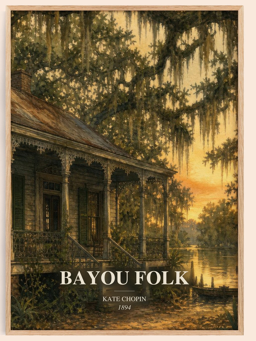 Bayou Folk watercolour book poster by Kate Chopin – framed literary art print