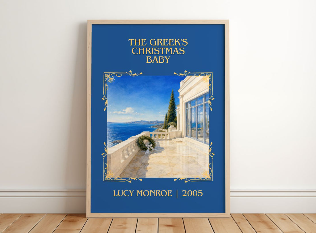 The Greek's Christmas Baby Classic Book Art Print by Lucy Monroe – framed print leaning on a wooden floor