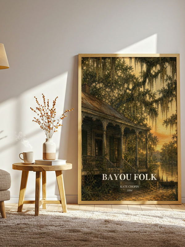 Bayou Folk watercolour print in frame leaning in hallway – historical fiction wall art