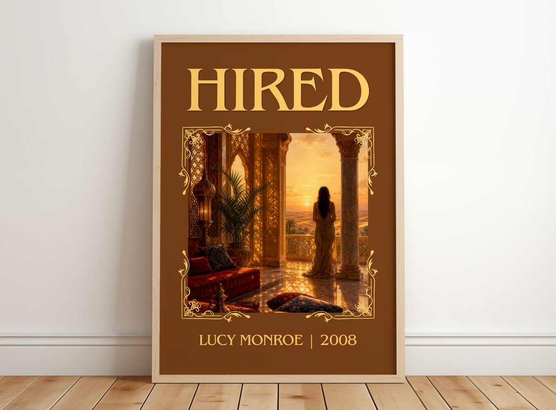 Hired Classic Book Art Print by Lucy Monroe – framed print leaning on a wooden floor