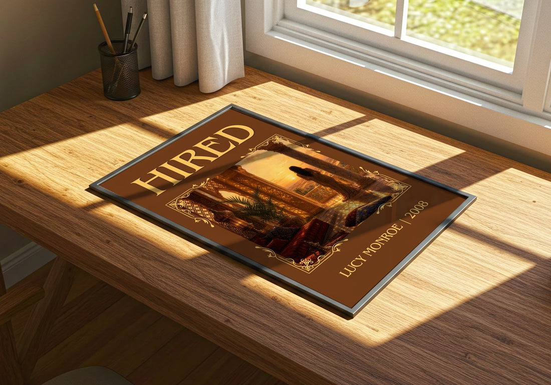 Hired Classic Book Art Print by Lucy Monroe – print on a sunlit desk