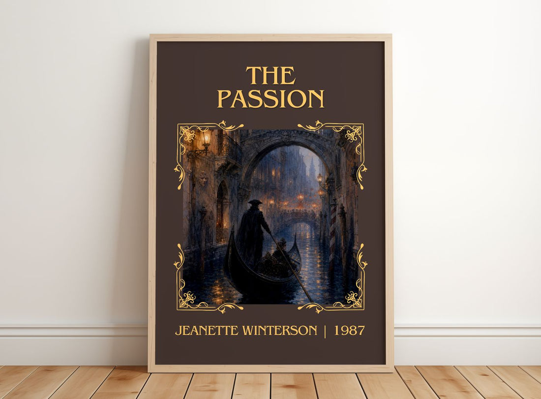 The passion Classic Book Art Print by Jeanette Winterson – framed print leaning on a wooden floor