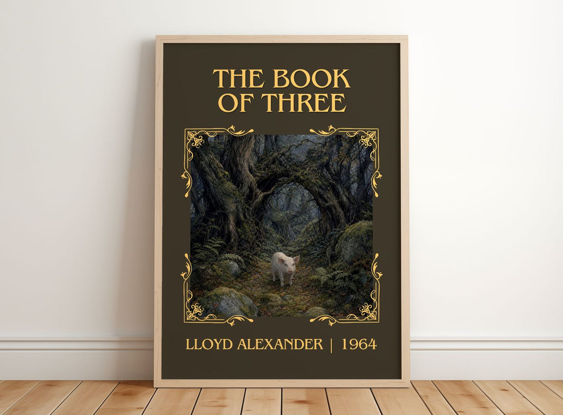 The Book Of Three Classic Book Art Print by Lloyd Alexander – framed print leaning on a wooden floor