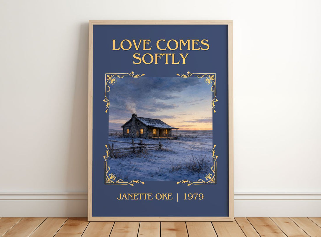 Love Comes Softly Classic Book Art Print by Janette Oke – framed print leaning on a wooden floor