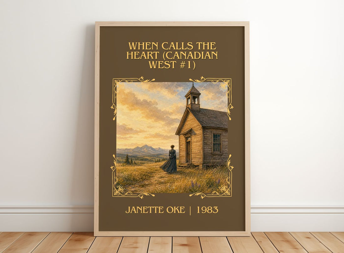 When Calls the Heart (Canadian West #1) Classic Book Art Print by Janette Oke – framed print leaning on a wooden floor