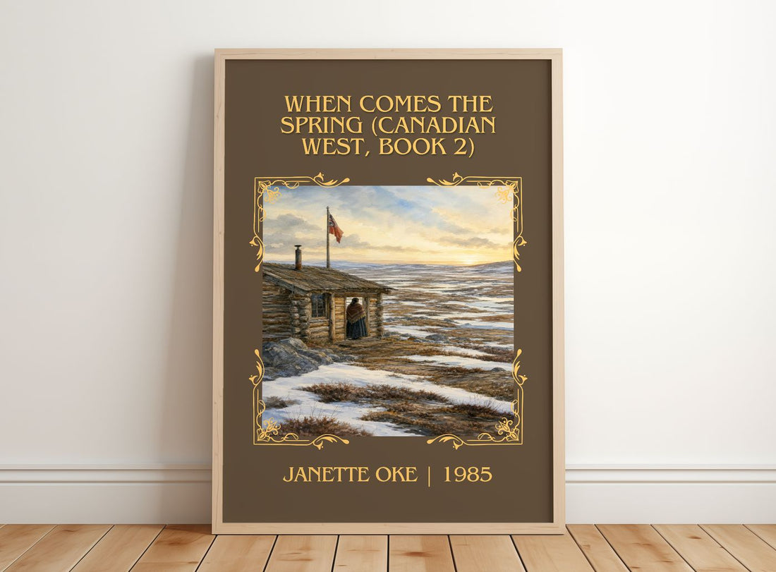 When Comes the Spring (Canadian West, Book 2) Classic Book Art Print by Janette Oke – framed print leaning on a wooden floor