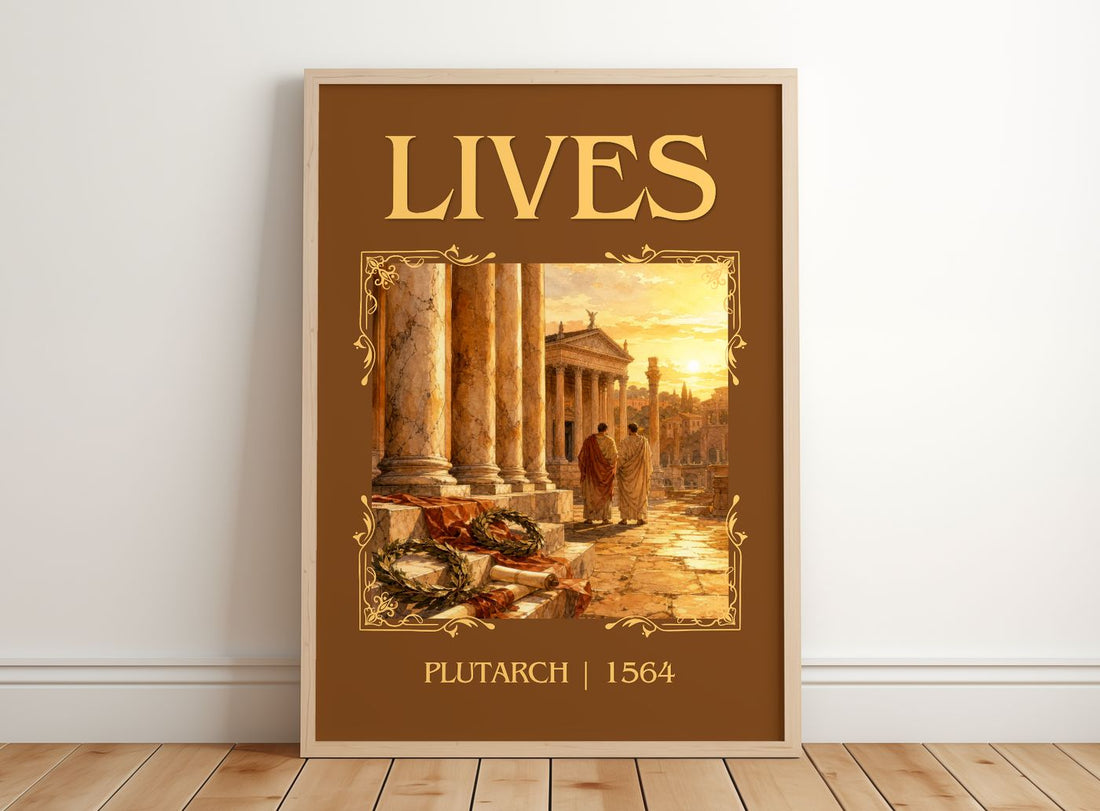 Lives Classic Book Art Print by Plutarch – framed print leaning on a wooden floor