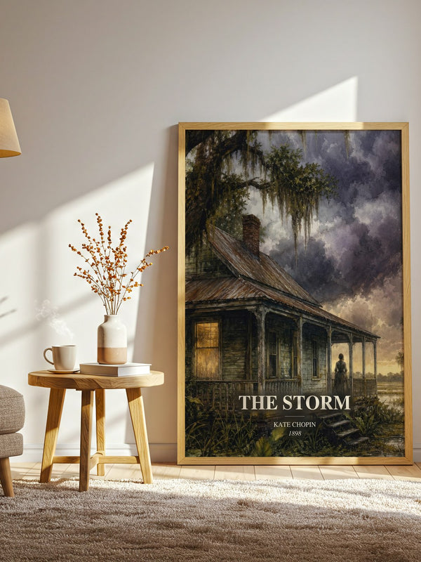 The Storm watercolour print in frame leaning in hallway – literary fiction wall art