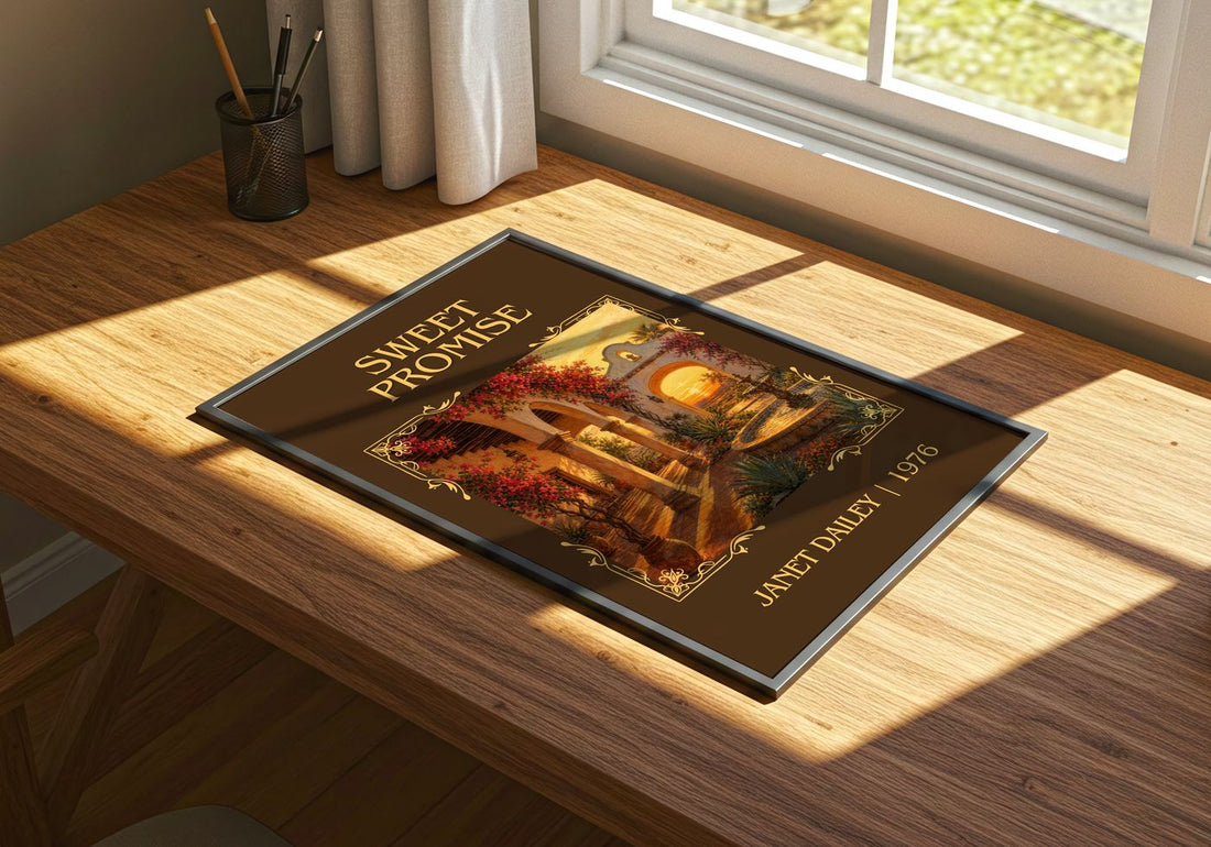 Sweet Promise Classic Book Art Print by Janet Dailey – print on a sunlit desk