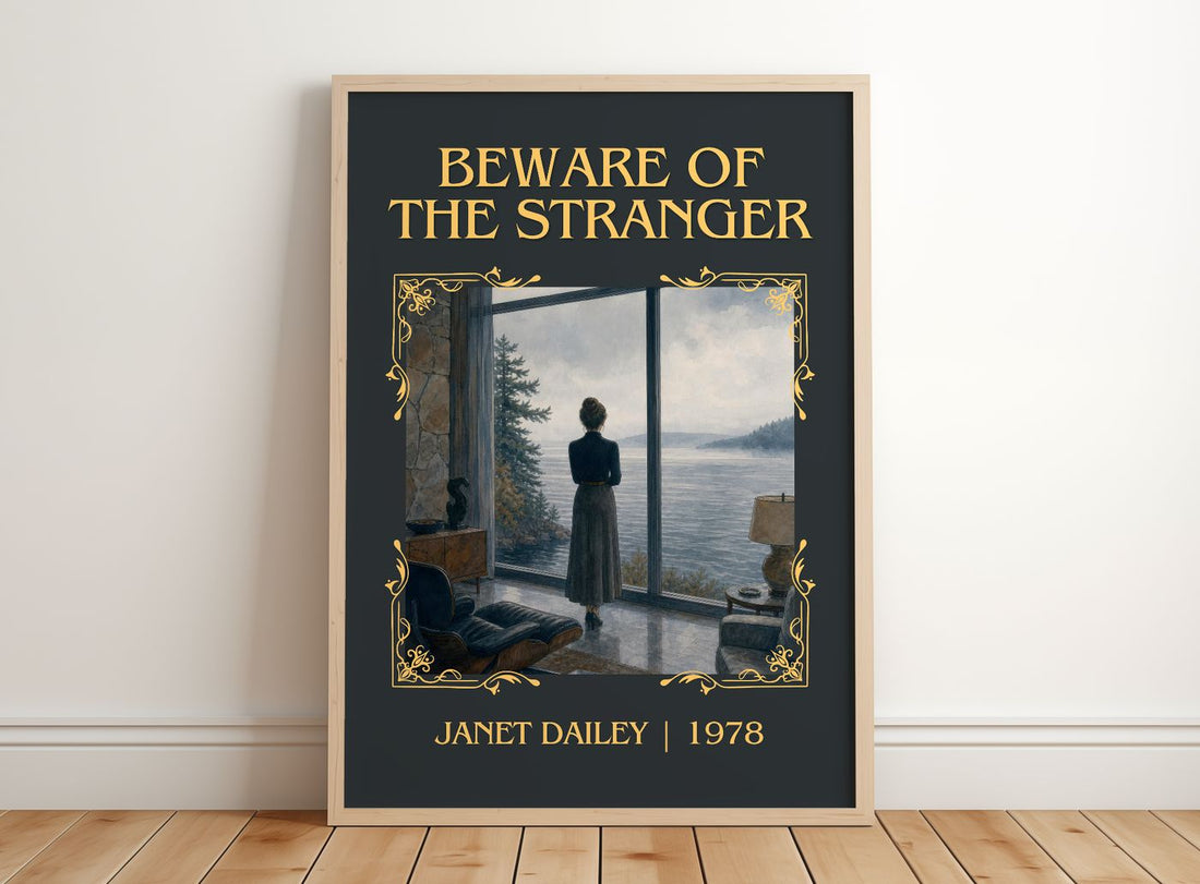 Beware of the Stranger Classic Book Art Print by Janet Dailey – framed print leaning on a wooden floor