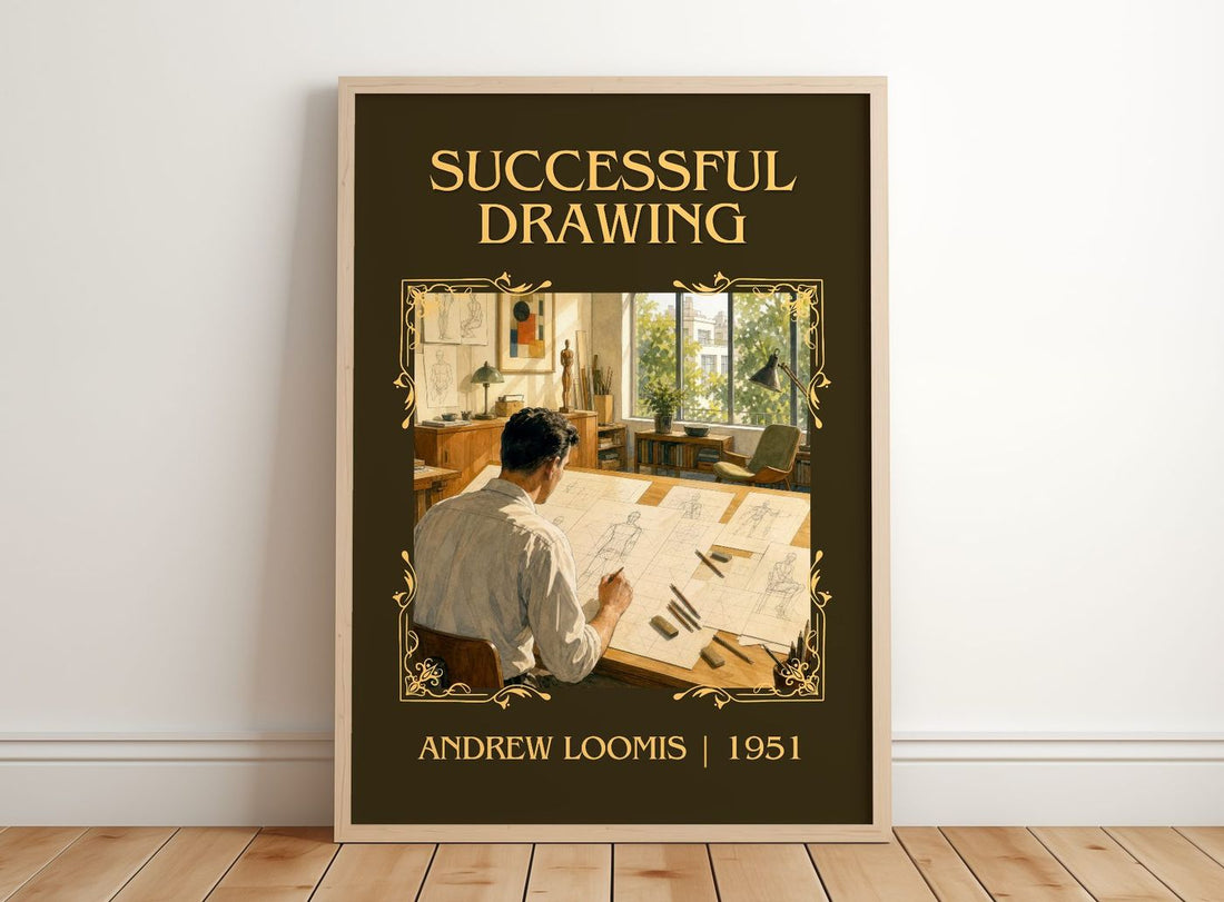 Successful drawing Classic Book Art Print by Andrew Loomis – framed print leaning on a wooden floor
