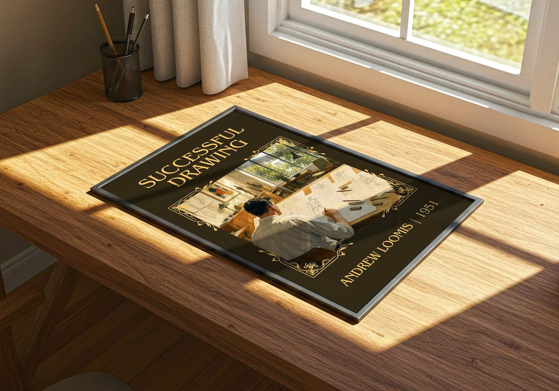 Successful drawing Classic Book Art Print by Andrew Loomis – print on a sunlit desk