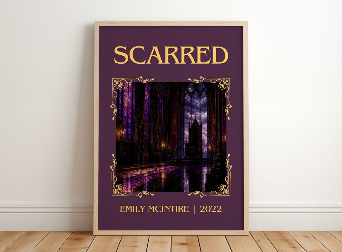 Scarred Classic Book Art Print by Emily McIntire – framed print leaning on a wooden floor