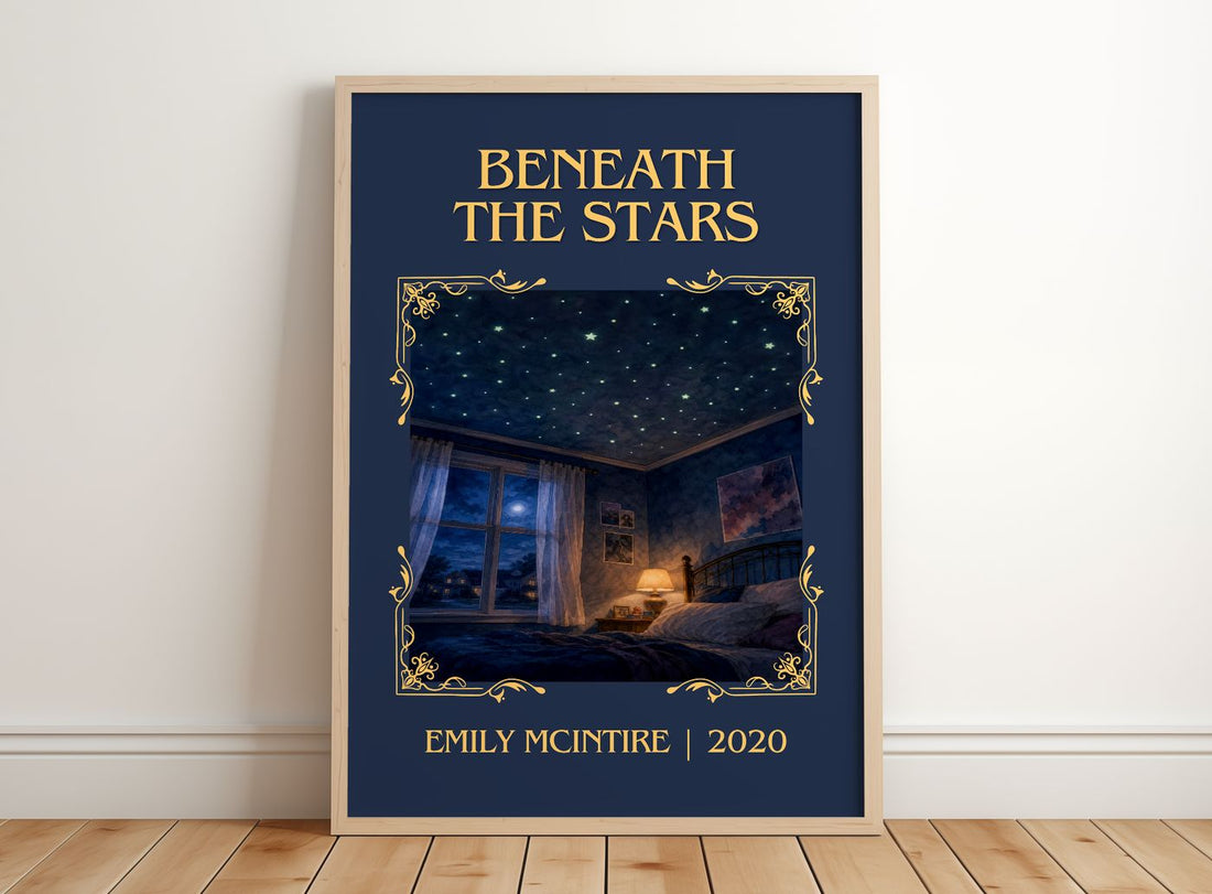 Beneath the Stars Classic Book Art Print by Emily McIntire – framed print leaning on a wooden floor