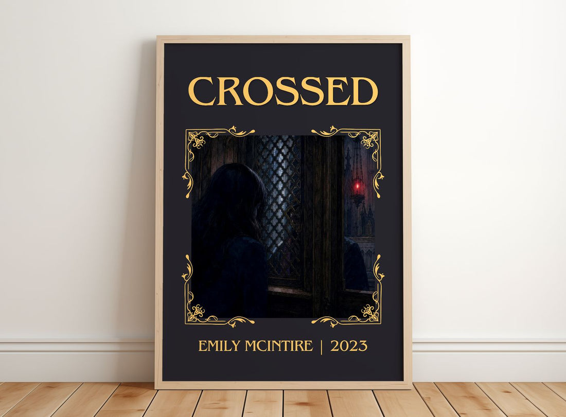 Crossed Classic Book Art Print by Emily McIntire – framed print leaning on a wooden floor