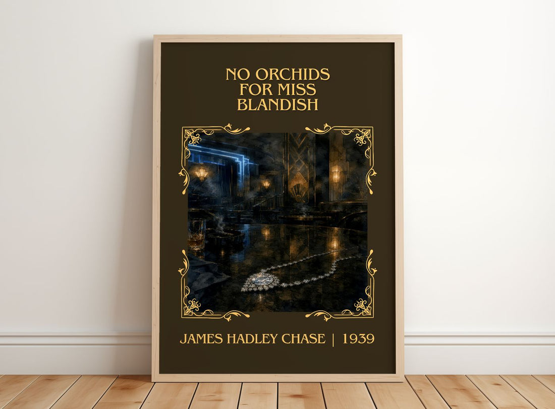 No Orchids for Miss Blandish Classic Book Art Print by J. Chase – framed print leaning on a wooden floor