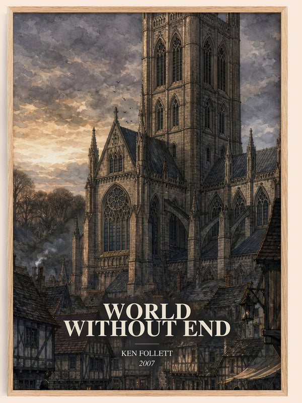 World Without End watercolour book poster by Ken Follett – framed literary art print