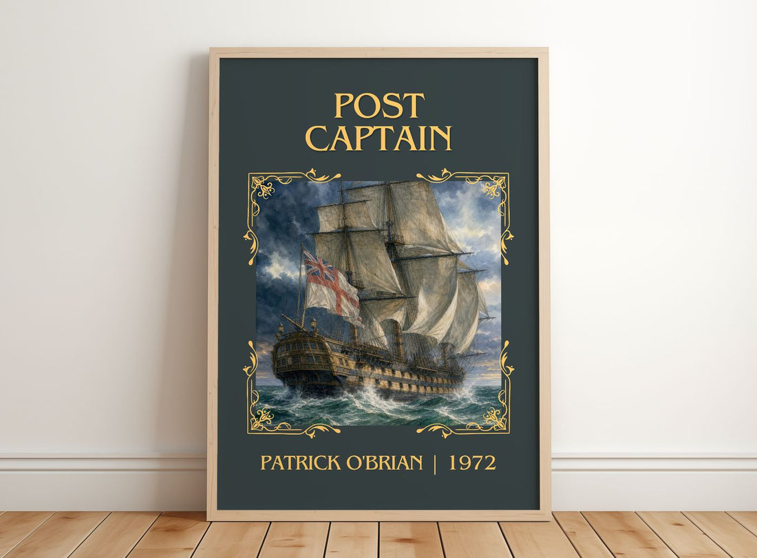 Post Captain Classic Book Art Print by Patrick O'Brian – framed print leaning on a wooden floor