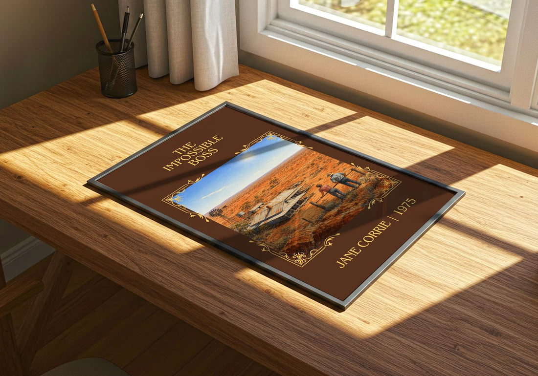 The Impossible Boss Classic Book Art Print by Jane Corrie – print on a sunlit desk