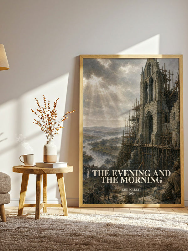 The Evening And The Morning watercolour print in frame leaning in hallway – historical fiction wall art