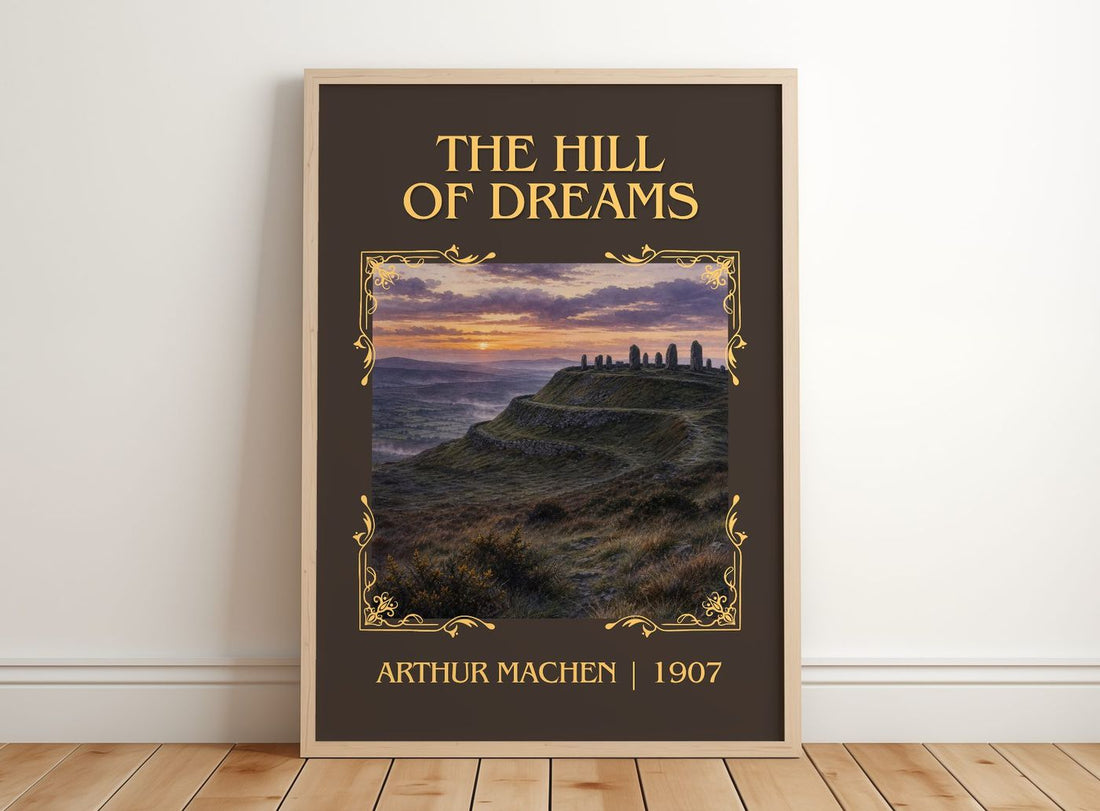 The Hill of Dreams Classic Book Art Print by Arthur Machen – framed print leaning on a wooden floor