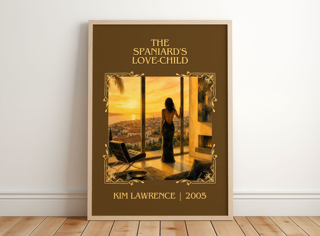 The Spaniard's Love-Child Classic Book Art Print by Kim Lawrence – framed print leaning on a wooden floor