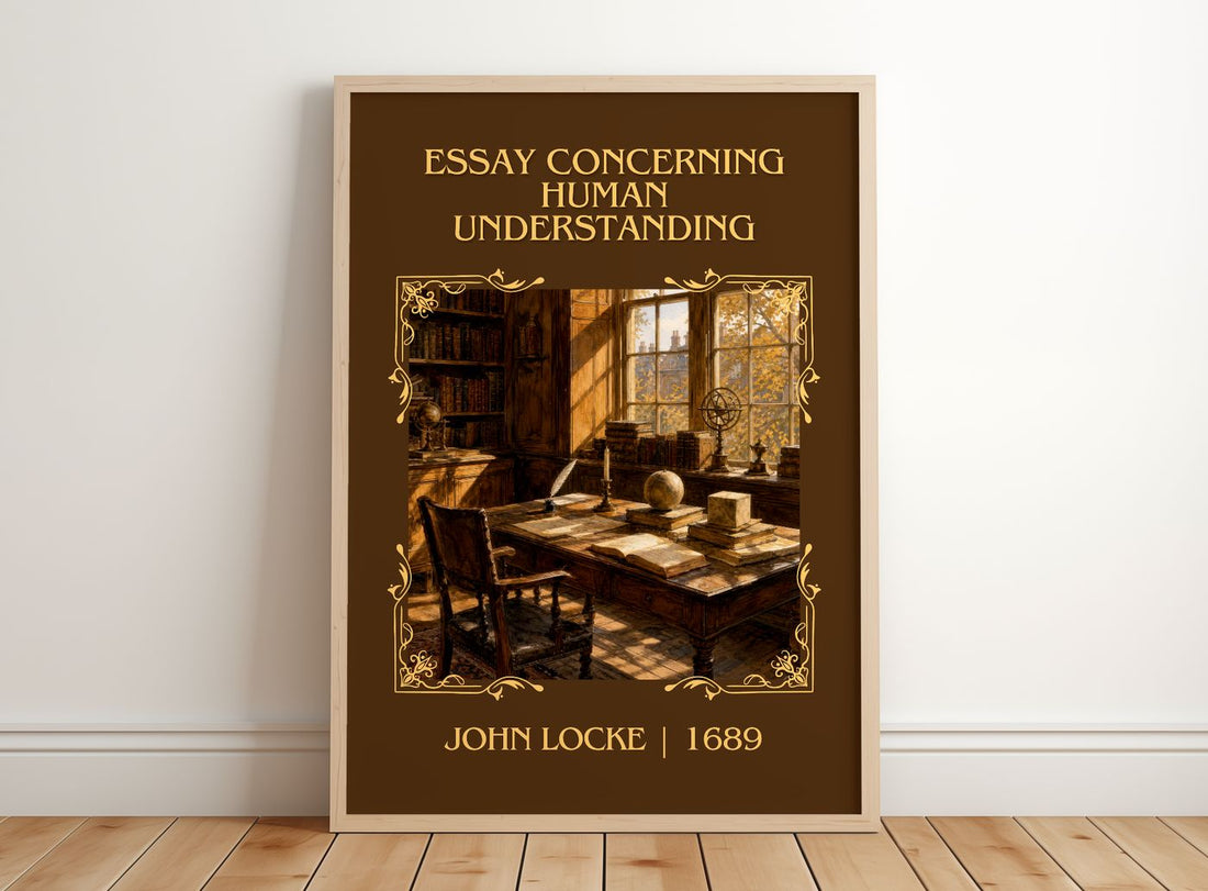 Essay concerning human understanding Classic Book Art Print – framed print leaning on a wooden floor