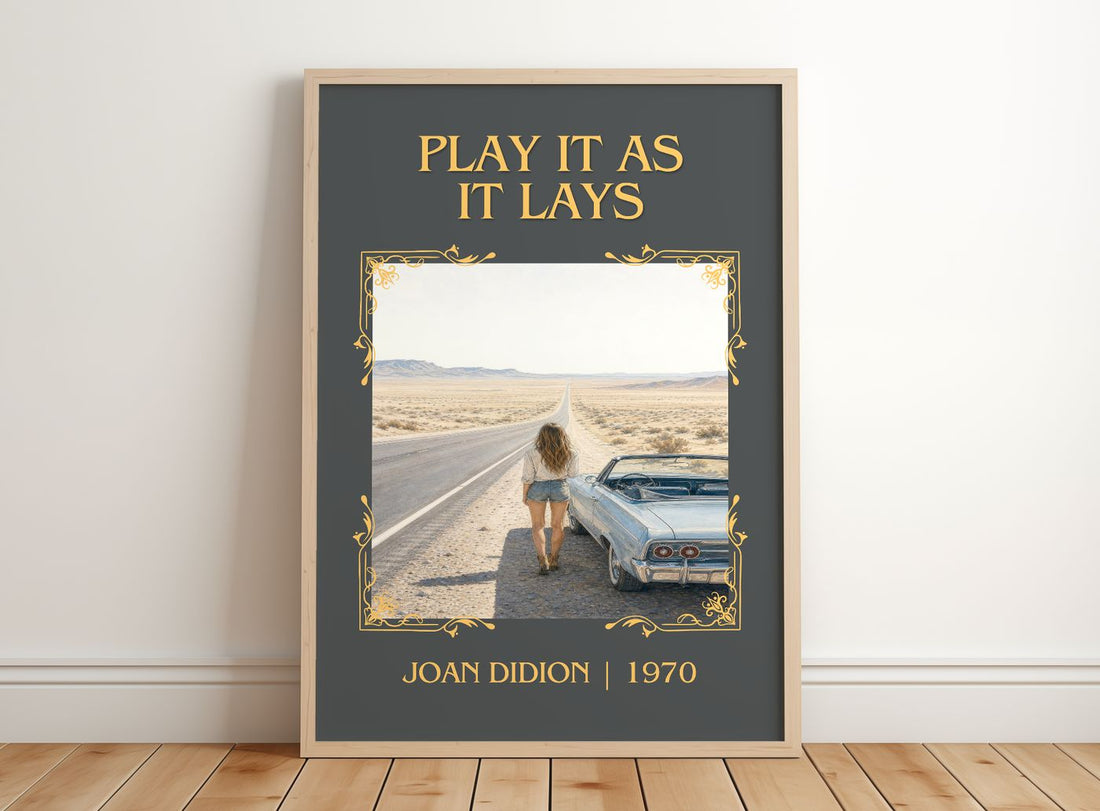 Play It as It Lays Classic Book Art Print by Joan Didion – framed print leaning on a wooden floor
