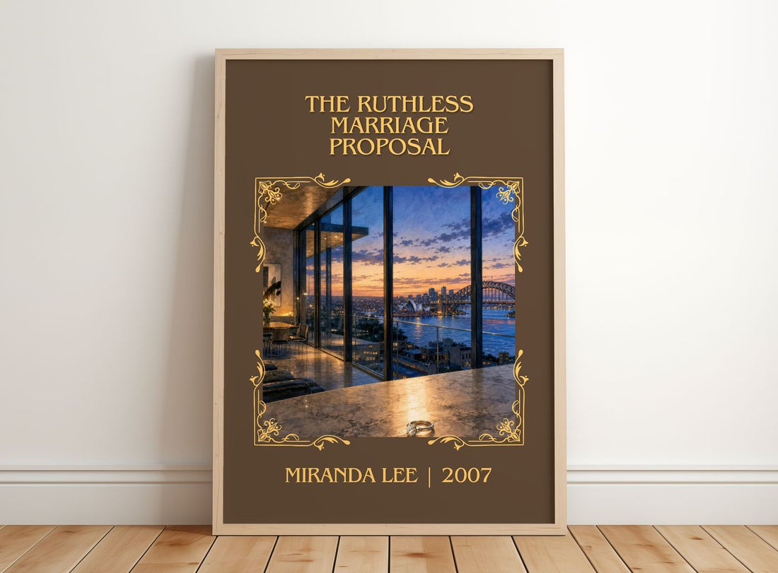 The Ruthless Marriage Proposal Classic Book Art Print by Miranda Lee – framed print leaning on a wooden floor