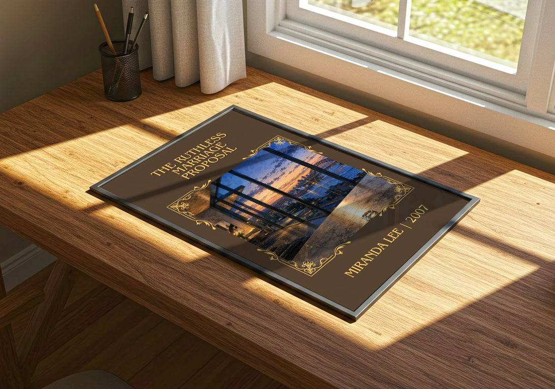 The Ruthless Marriage Proposal Classic Book Art Print by Miranda Lee – print on a sunlit desk