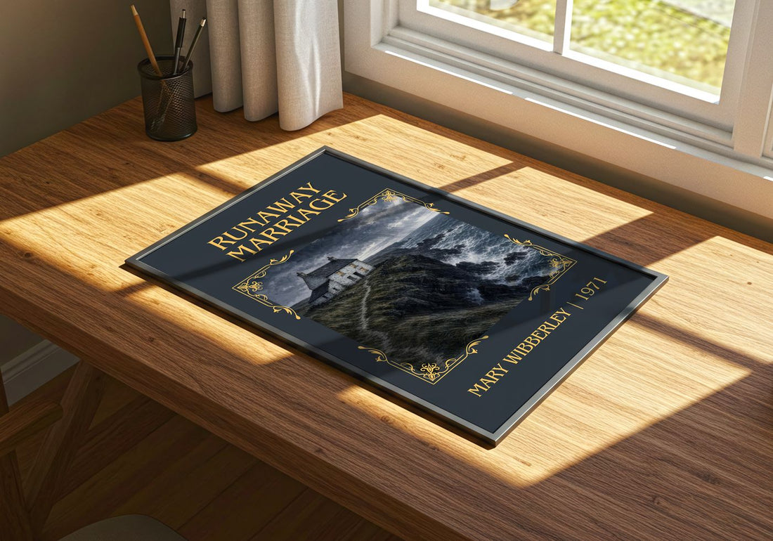 Runaway marriage Classic Book Art Print by Mary Wibberley – print on a sunlit desk