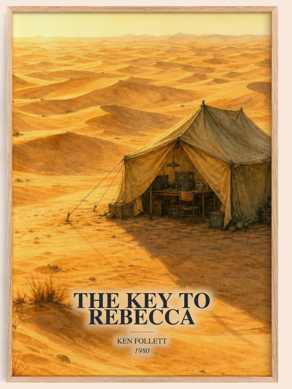 The Key To Rebecca watercolour book poster by Ken Follett – framed literary art print