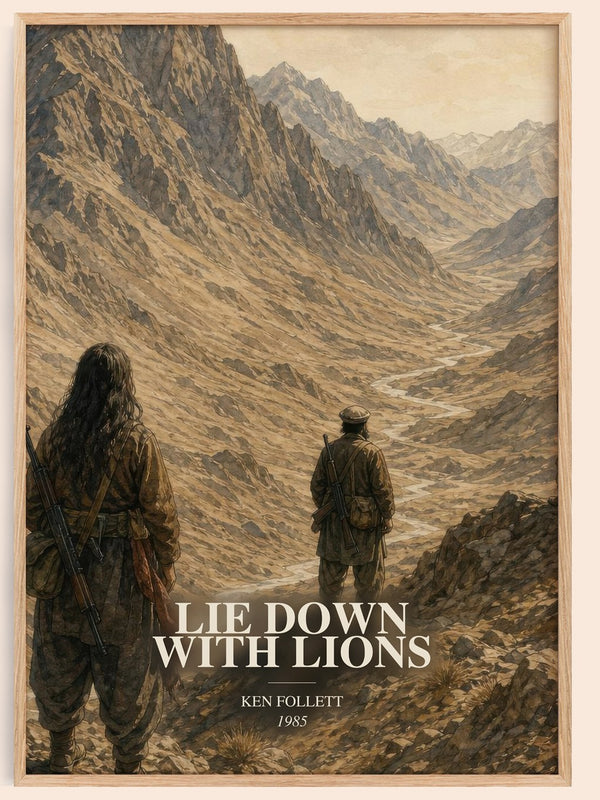 Lie Down With Lions watercolour book poster by Ken Follett – framed literary art print