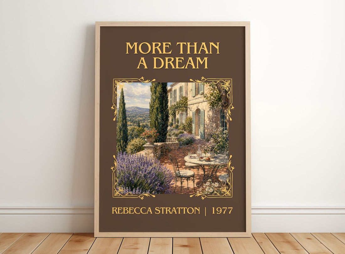 More Than a Dream Classic Book Art Print by Rebecca Stratton – framed print leaning on a wooden floor