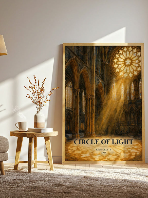 Circle Of Light watercolour print in frame leaning in hallway – thriller wall art