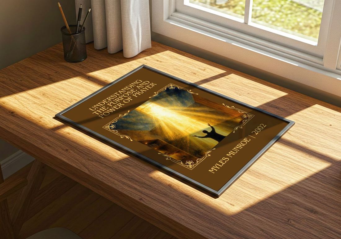 Understanding the Purpose and Power of Prayer Classic Book Art Print by Myles Munroe – print on a sunlit desk