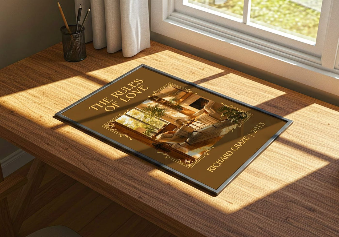 The Rules of Love Classic Book Art Print by Richard Craze – print on a sunlit desk