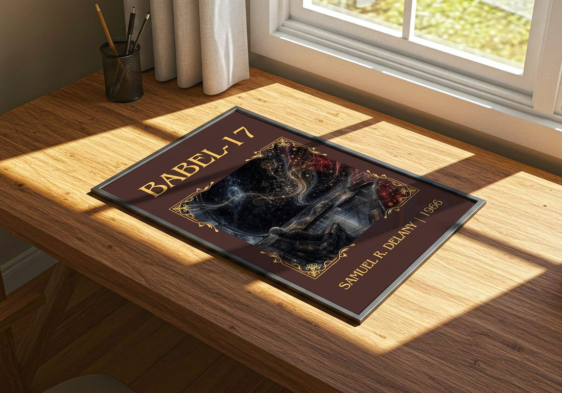 Babel-17 Classic Book Art Print by Samuel R. Delany – print on a sunlit desk