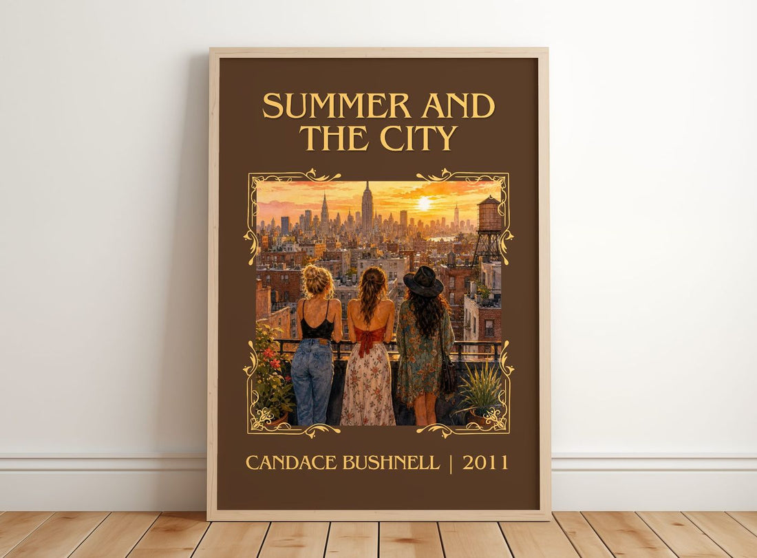 Summer and the city Classic Book Art Print by Candace Bushnell – framed print leaning on a wooden floor