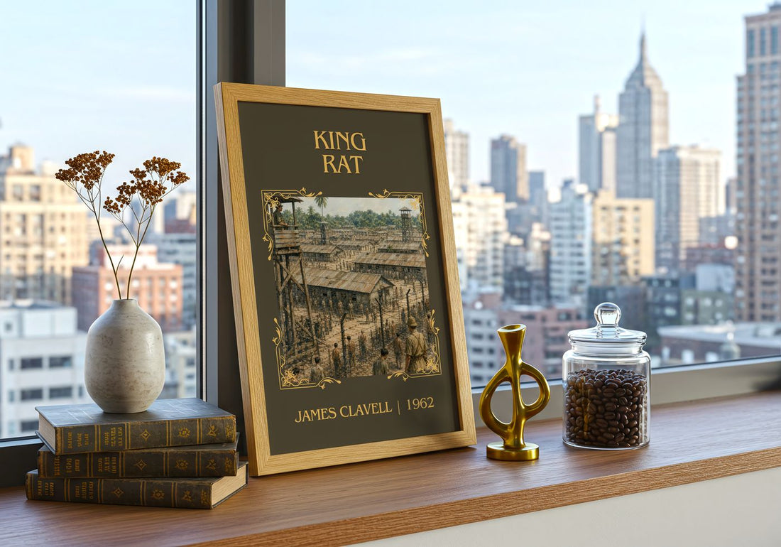 King Rat Classic Book Art Print by James Clavell – framed print on a city-view windowsill