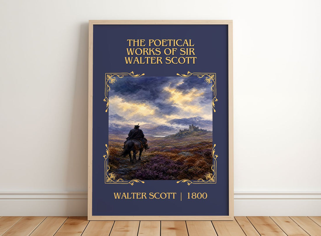 poetical works of Sir Walter Scott Classic Book Art Print by W. Scott – framed print leaning on a wooden floor