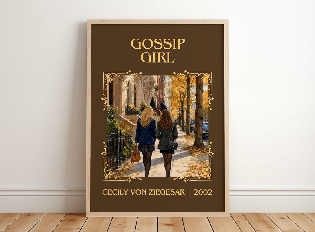 Gossip Girl Classic Book Art Print by Cecily von Ziegesar – framed print leaning on a wooden floor